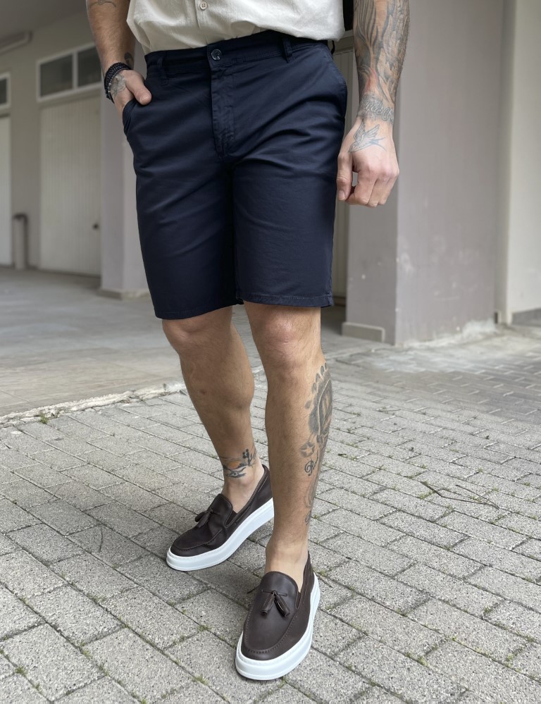 Ανδρική μπλε υφασμάτινη Chinos βερμούδα 2422B φωτογραφία